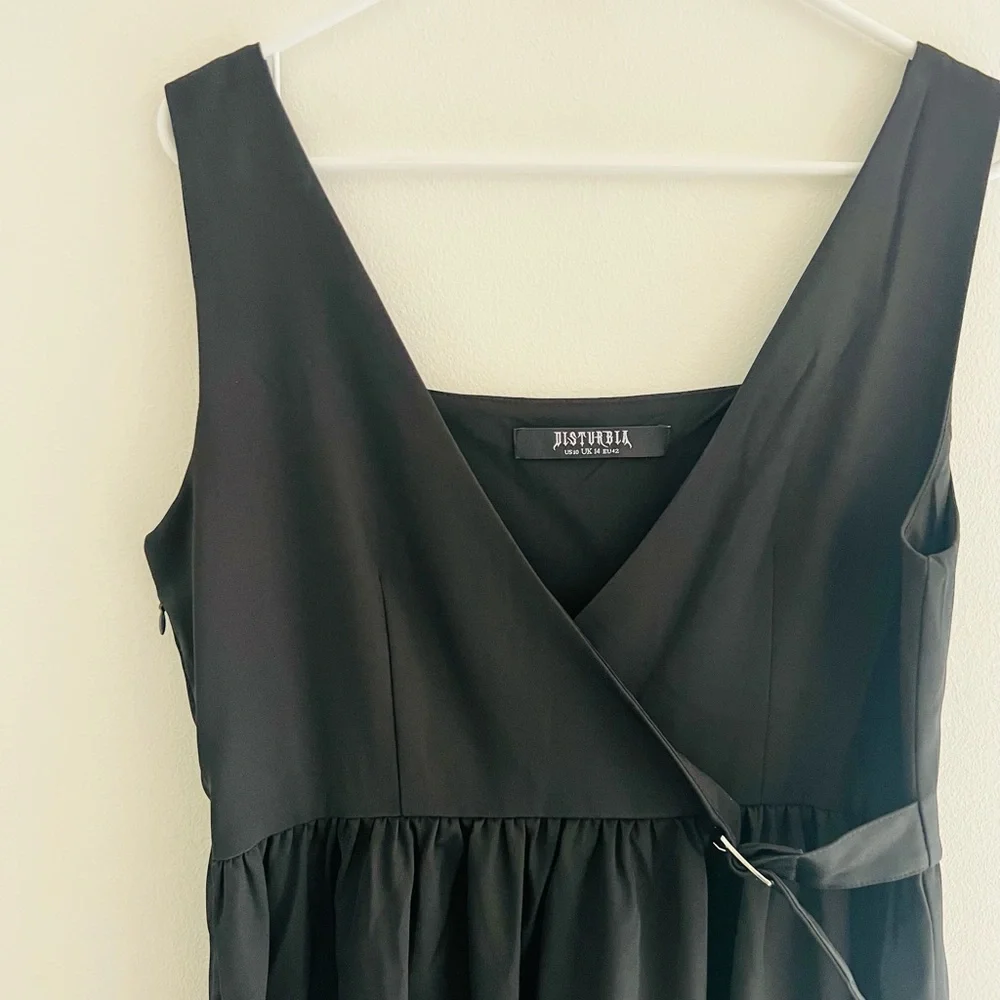 Disturbia Black Belladonna Wrap Suspender Midi Dress 10 - Picture 2 of 5